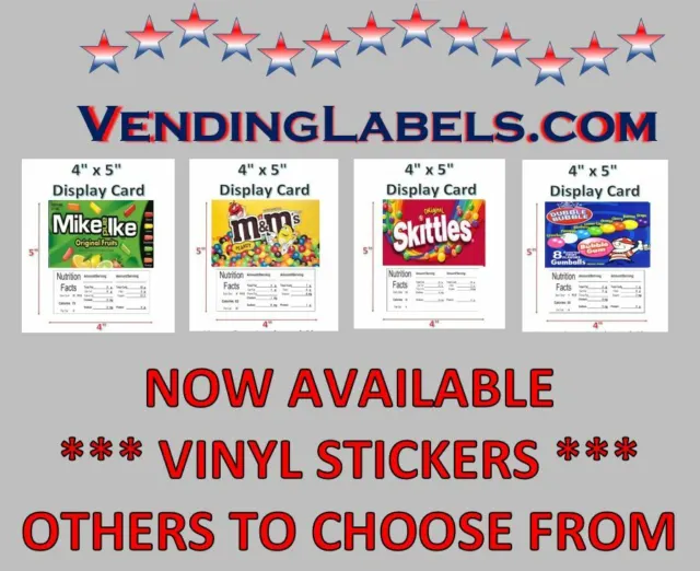 4 x 5 Bulk Candy Machine Vending Sticker Labels Display Nutrition
