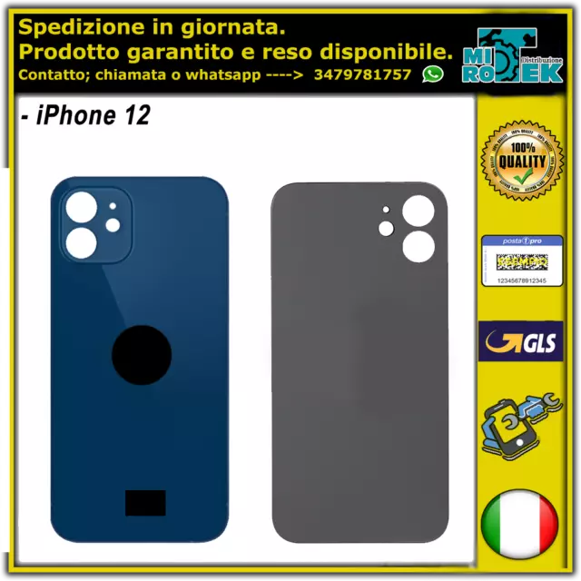 Back Cover Scocca Vetro Posteriore Per Iphone 12 Big Hole Ce Eu Blu Blue