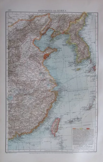 1904 Ostchina und Korea - 27x44 cm alte Landkarte Karte antique map