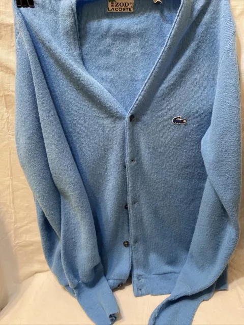 VTG 70s IZOD LACOSTE Sky Blue Logo Orlon Acrylic Button Cardigan Sweater L Used