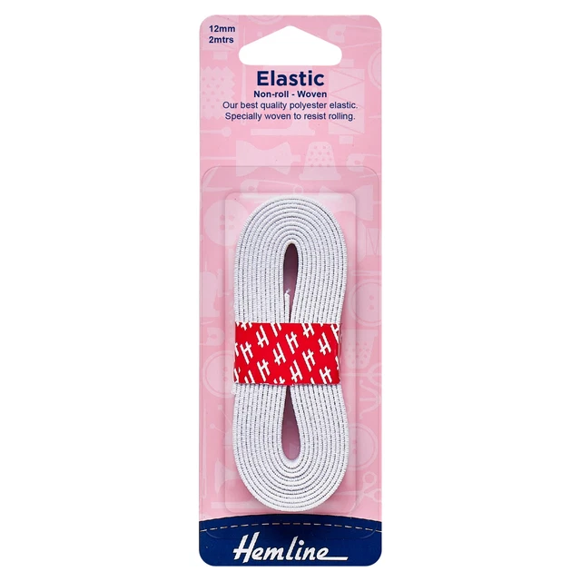 Hemline gewebt rollfrei elastisch: 2m x 12mm: weiß