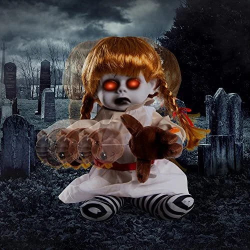 ELAMAS 10'' Animatronic Halloween Decorations - Sound Activated with Girl Doll