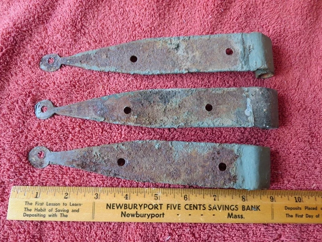 3 Vintage Hinges Barn Shed Door 9" Straps Gate Hinge wrought Iron painted 2