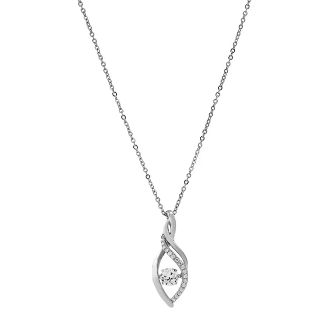 Finecraft Dancing Swirl Pendant with Cubic Zirconias in Sterling Silver, 18"