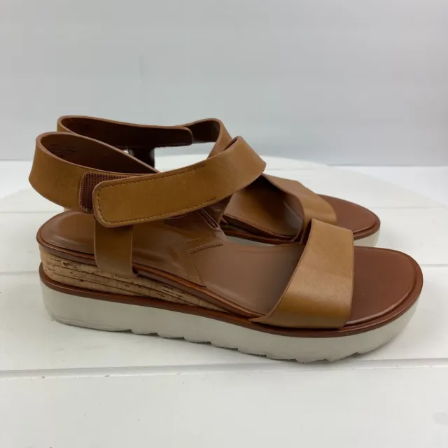 FRANCO SARTO Womens Size 8.5M Chiara Brown Strap Flat Sandals Cork Wedge