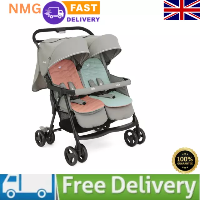 Double Pram Joie Aire Twin Stroller Baby Pushchair Buggy Foldable w/ Rain Cover