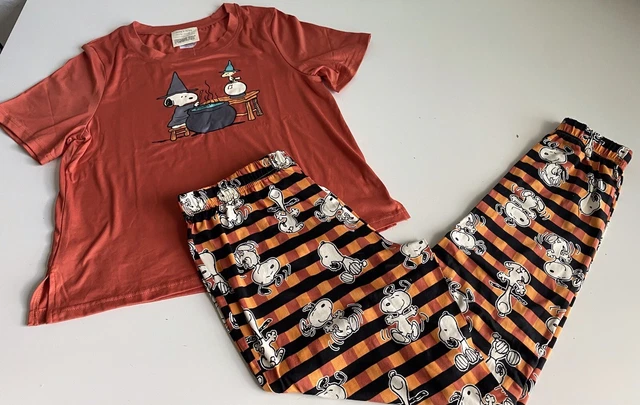 Peanuts Snoopy Women’s Sz S Pajama Lounge Set Halloween Witch Cauldron Woodstock