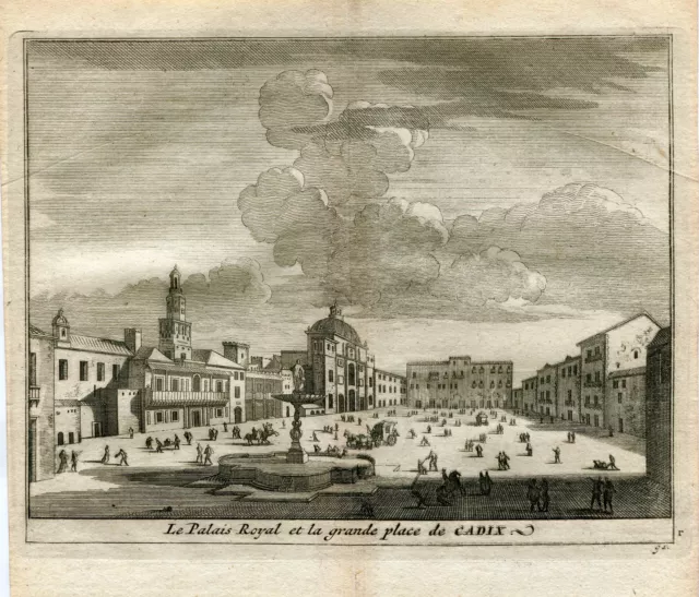 Cadiz. El palacio Real de la plaza grande de Cadiz. Grabado por Vander Aa. 1715