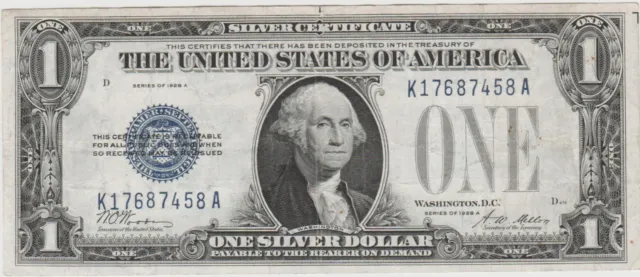 1928-A $1 Blue "FUNNY BACK" SILVER Certificate Lightly circulated US Currency!