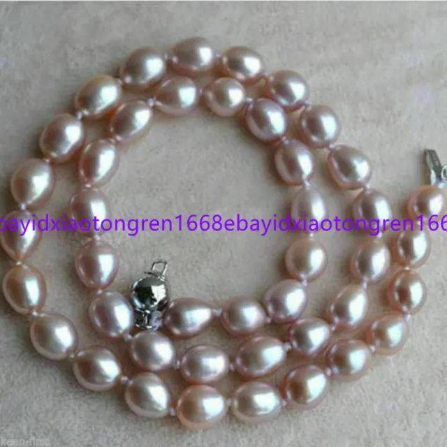 Pretty! Real 7-8mm purple Natural Freshwater Rice Pearl Necklace 16-28 Inch