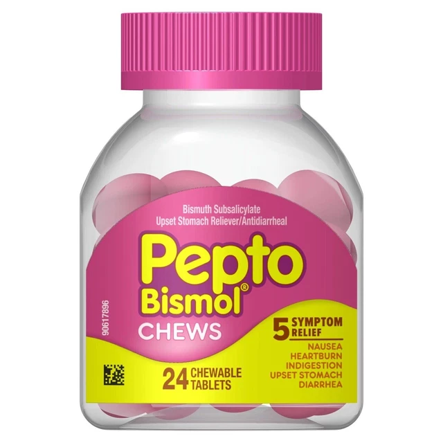 PEPTO BISMOL CHEWABLE Tablets 5 Symptom Upset Stomach Relief, 24 Count