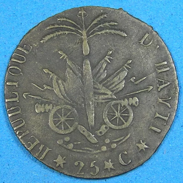 Haiti 25 Centimes Silver Coin, AN 14 1817, dark silver toning