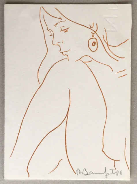Lithographie Alain BONNEFOIT (né 1937) Portrait Femme Profil Nue Signée Crayon