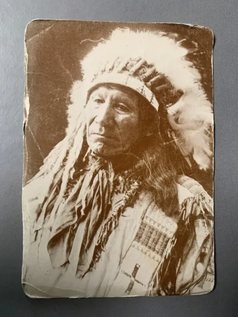 Vintage 70s 80s Chief American Horse Sioux Indian Postcard Unposted Worn Native
