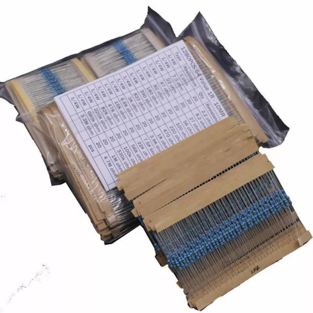 64 values 1280pcs 1 ohm - 10M ohm 1/4W Metal Film Resistors  Assortment Kit