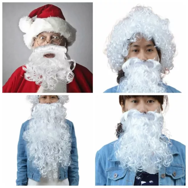 1PC Santa Claus Curly Long White Beard Wig Christmas Fancy Dress Costume Cosplay