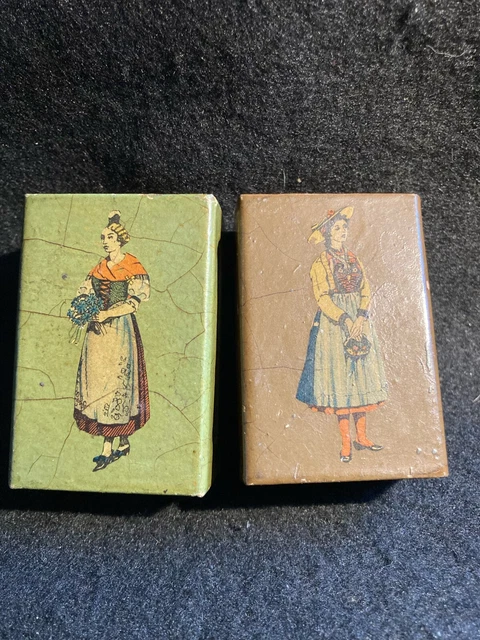 Two (2) Antique c1900 Swedish Cardboard Match Box Safes with Matches