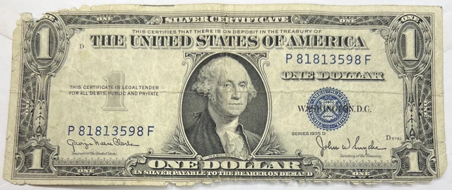 1935 1935D One Dollar • Silver Certificate • Circulated   FREE SHIPPING - FL/248