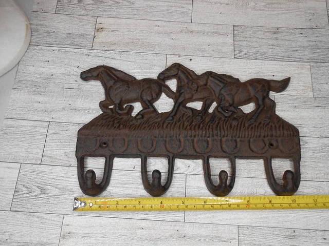 Running Horses Cast Iron Wall Mounted Hat Coat Robe Hook Decorative Rustic
