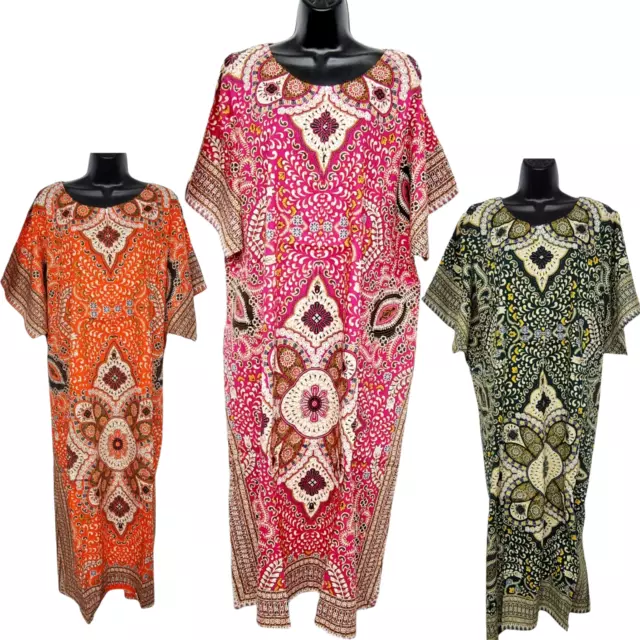 New Womens 100% COTTON Long Kaftan Dress Summer Dashiki African Print One Size