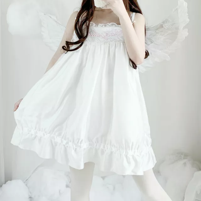 Lolita Embroidery Slip Dress Lace Ruffle Skirts Nightdress Sleepwear Girls White