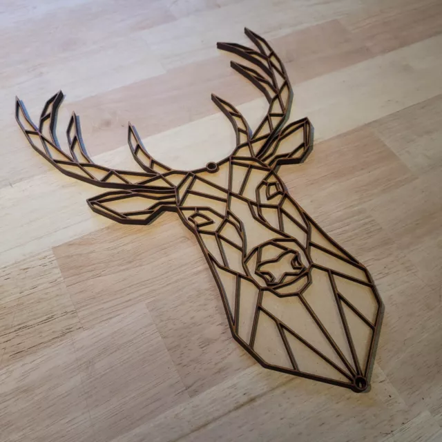Large 3D Wooden Geometric Stag Deer Sign Wall Art Door Hanging Animal Plaque 6mm