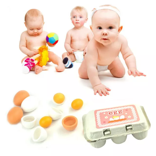 6x Wooden Eggs Yolk Pretend Play Kitchen Food Cooking Set Kids Boy Girl Toy Gift 2