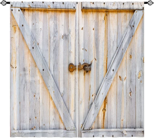 ANHOPE Barn Door Curtains Rod Pocket Wooden Kitchen Rustic Village Farmhouse Wes