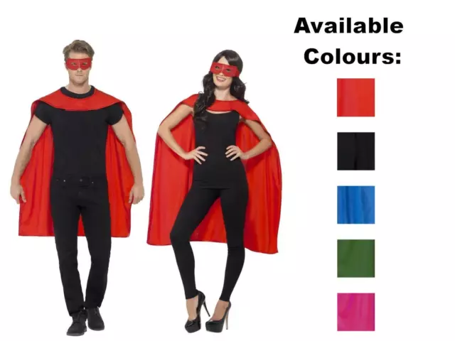 Adult Unisex Cape & Eyemask Superhero Halloween Fancy Dress Party Costume