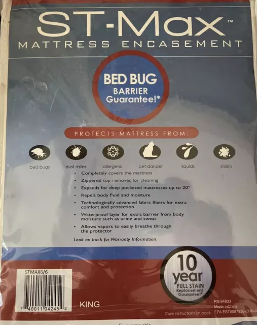 NEW ST-Max King Mattress PROTECTOR ZIPPERED Encasement Bed Bug BARRIER 78”x 80”