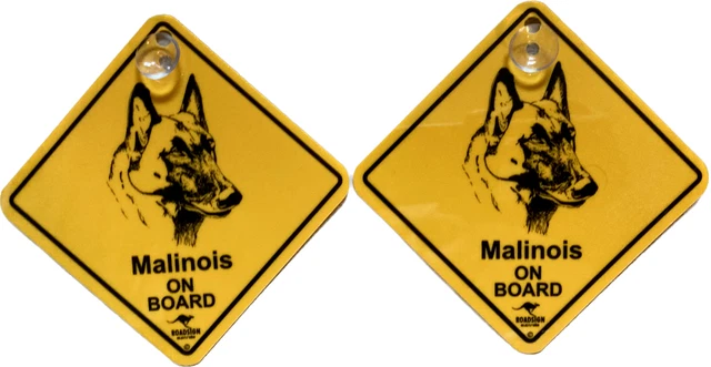 2 piezas 12 cm señal de tráfico + ventosa Malinois señal de advertencia perro