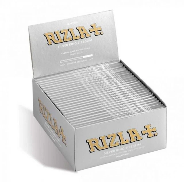 Rizla Silver Cartin Lunghe Ultra KS Argento KING SIZE Grigio Slim 100 Libretti