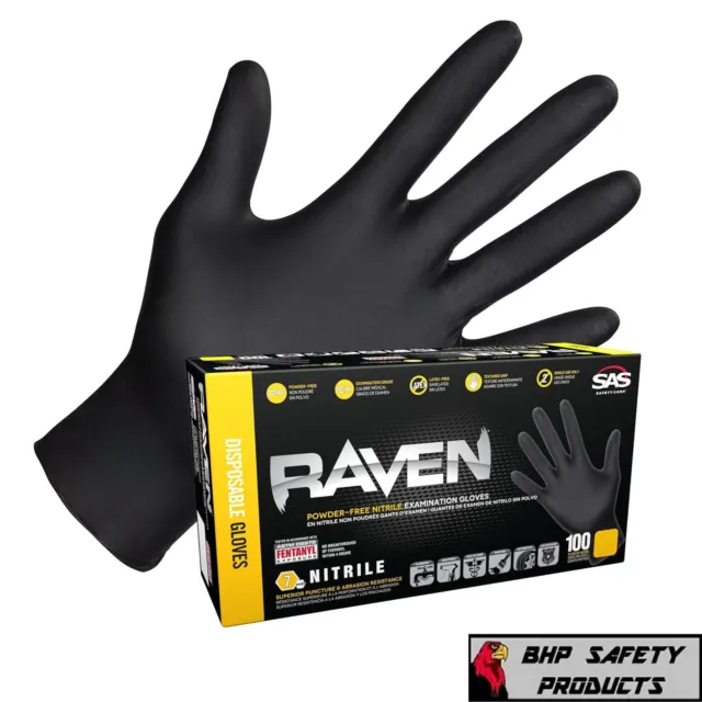 SAS Raven Black Nitrile Gloves Powder Free New 7mil Version (100 Gloves Per Box)