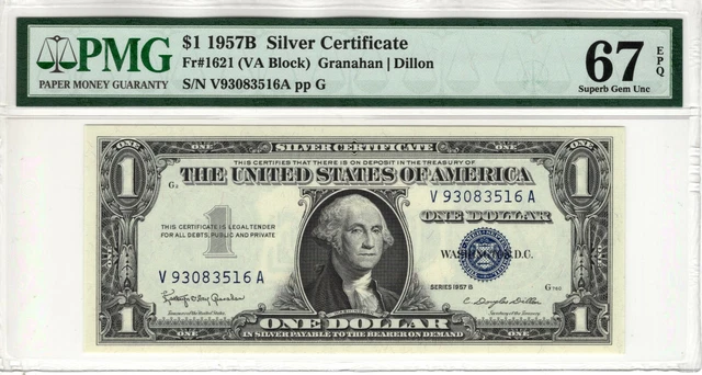 1957 B $1 Silver Certificate Note Fr.1621 Va Block Pmg Superb Gem Unc 67 Epq