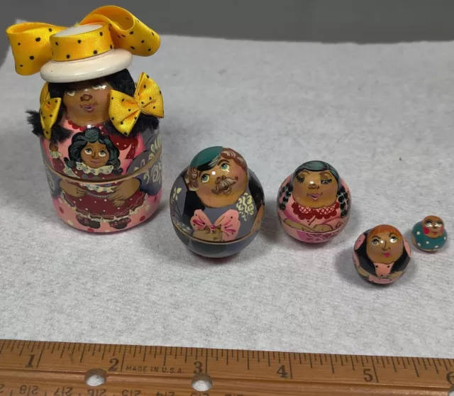 "Muñecas rusas de anidación matrioshka pintadas a mano 3" firmadas raras macedonias" 5 piezas