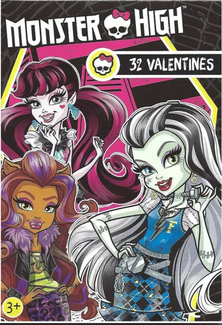 MH Monster High 32 Ct Valentines Day Cards with 8 Designs Box Damage