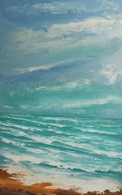 Peinture à l'huile de paysage marin impressionniste vintage signée