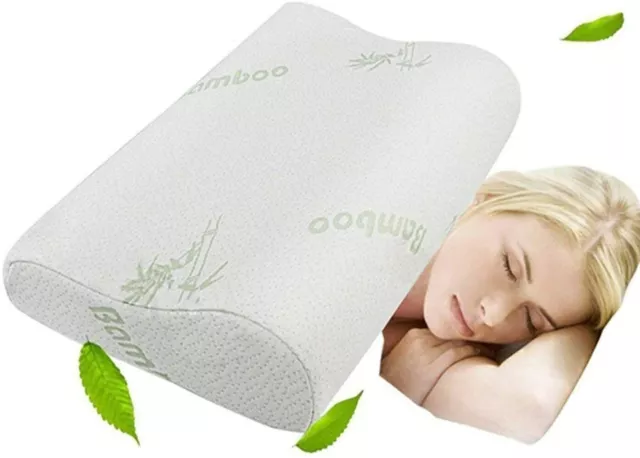 Bamboo Contour Memory Foam Pillow Orthopaedic Head Neck Comfort Support 2 Sizes
