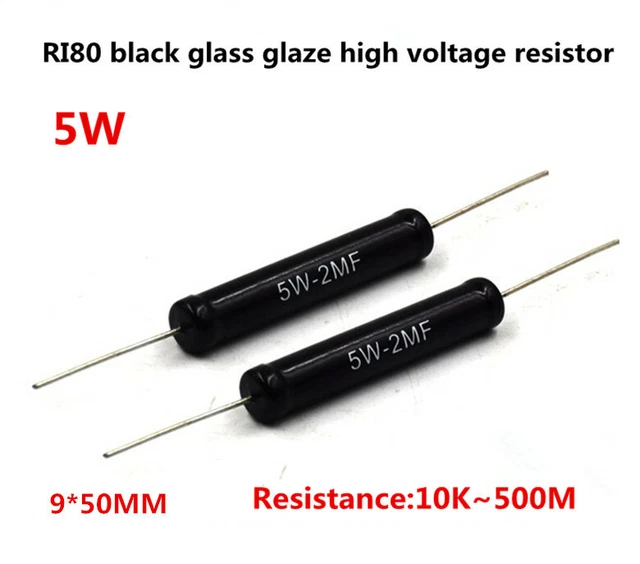 1pcs RI80 Black High Frequency Non-inductive High Voltage Resistance 5W 10K-500M