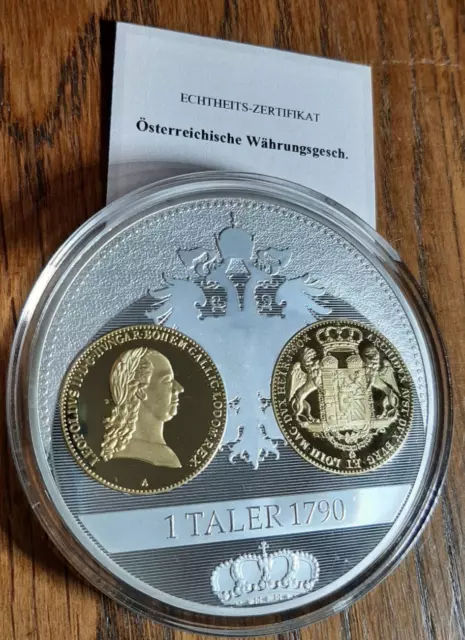 XL Medaille 70mm - 1 Taler 1790 - Österreichische Währung - teilvergoldet, PP
