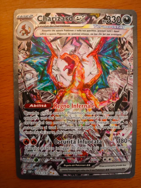CHARIZARD EX 223/197 Carta Pokemon Rara segreta Ita Ossidiana Infuocata ...