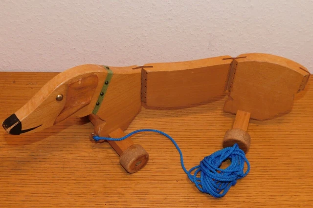 Jouet Vintage En Bois - Chien Orange Ancien - Occasion - Décoration Ou Collection