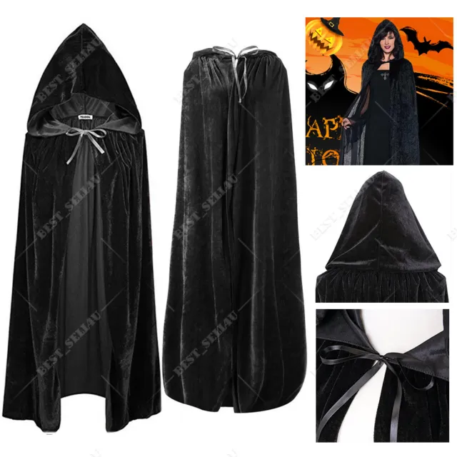 Unisex Adult Velvet Long Hooded Cloak Robe Witch Capes Fancy Halloween Costume