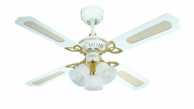 Lampe Ventilateur de plafond avec Chainettes Princess Trio Blanc & Laiton 105 cm