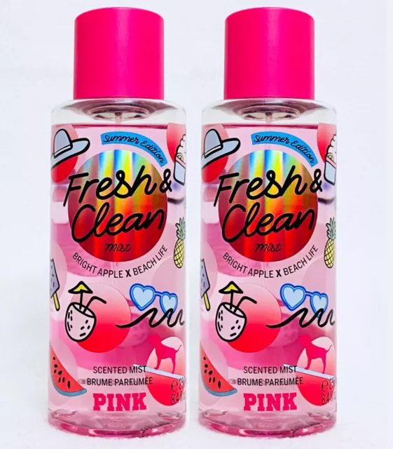 2 Victoria's Secret Pink FRESH CLEAN SUMMER Mist Body Spray Perfume 8.4 oz