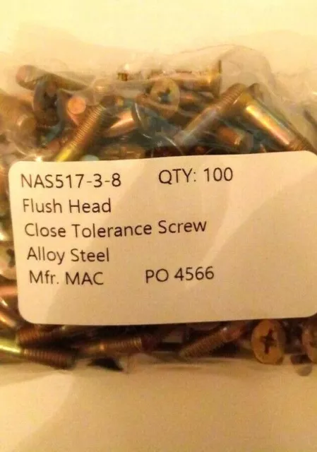 NAS517-3-8 Flush Head, Close Tolerance Screw, Qty: 100