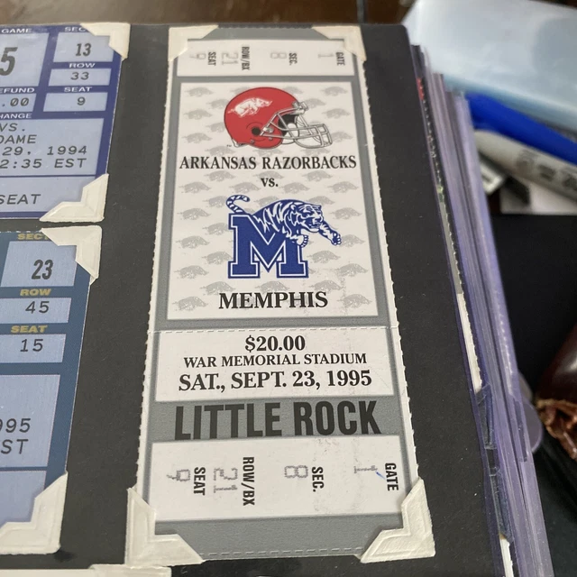 1995 Arkansas Razorbacks Vs. Memphis Tigers Full Unused Football Ticket 9/23