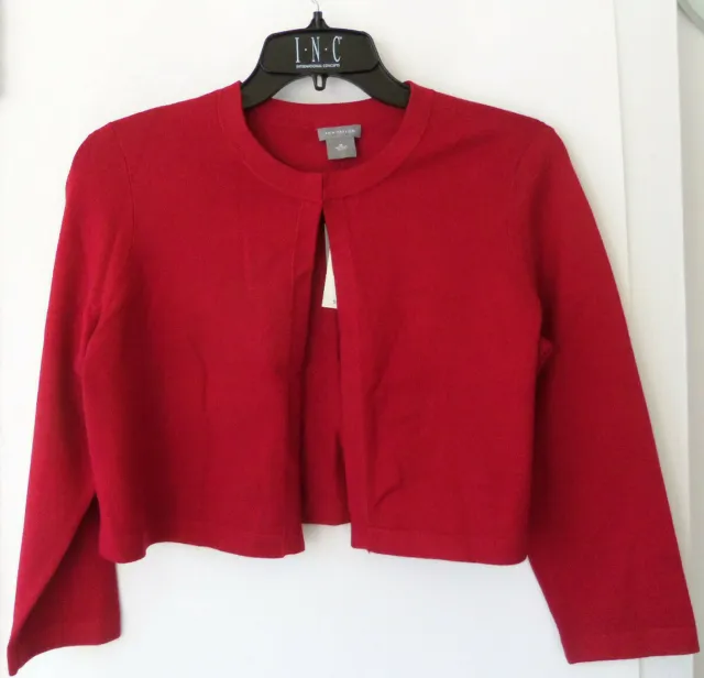 Ann Taylor Cropped Open Cardigan Sweater, Silk Blend, Cherry Red, Size M, NWT