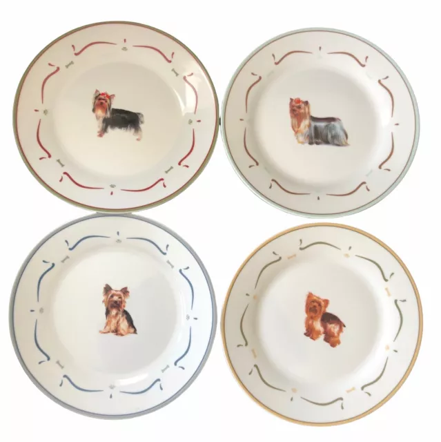 Danbury Mint Yorkshire Terrier Salad Dessert Plates 8" Yorkie Dog Set Of 4