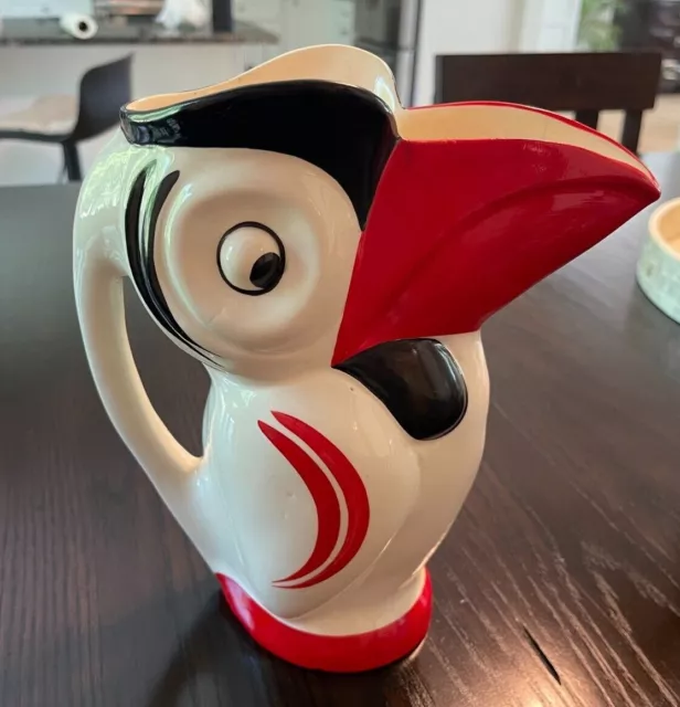 Art Deco - 1930's  RARE Czechoslovakian Hand Painted Toucan Bird Pitcher by Ditm